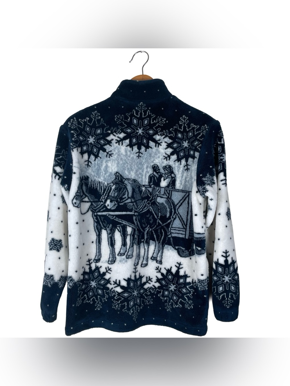 Vintage Art Unlimited Womens XL AOP Fleece Sweater Jacket Winter Christmas Horse